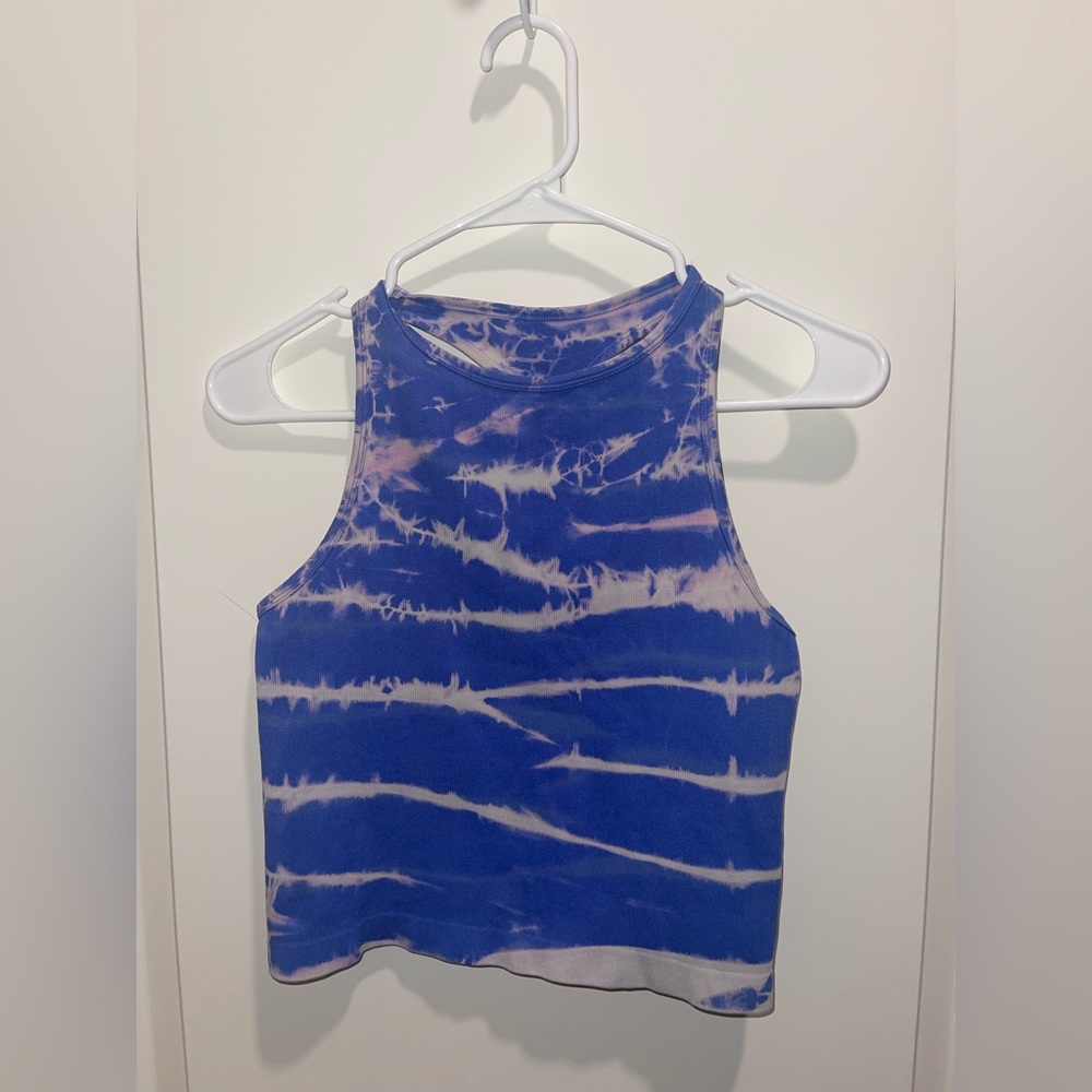 Pink and blue marbled athletic top